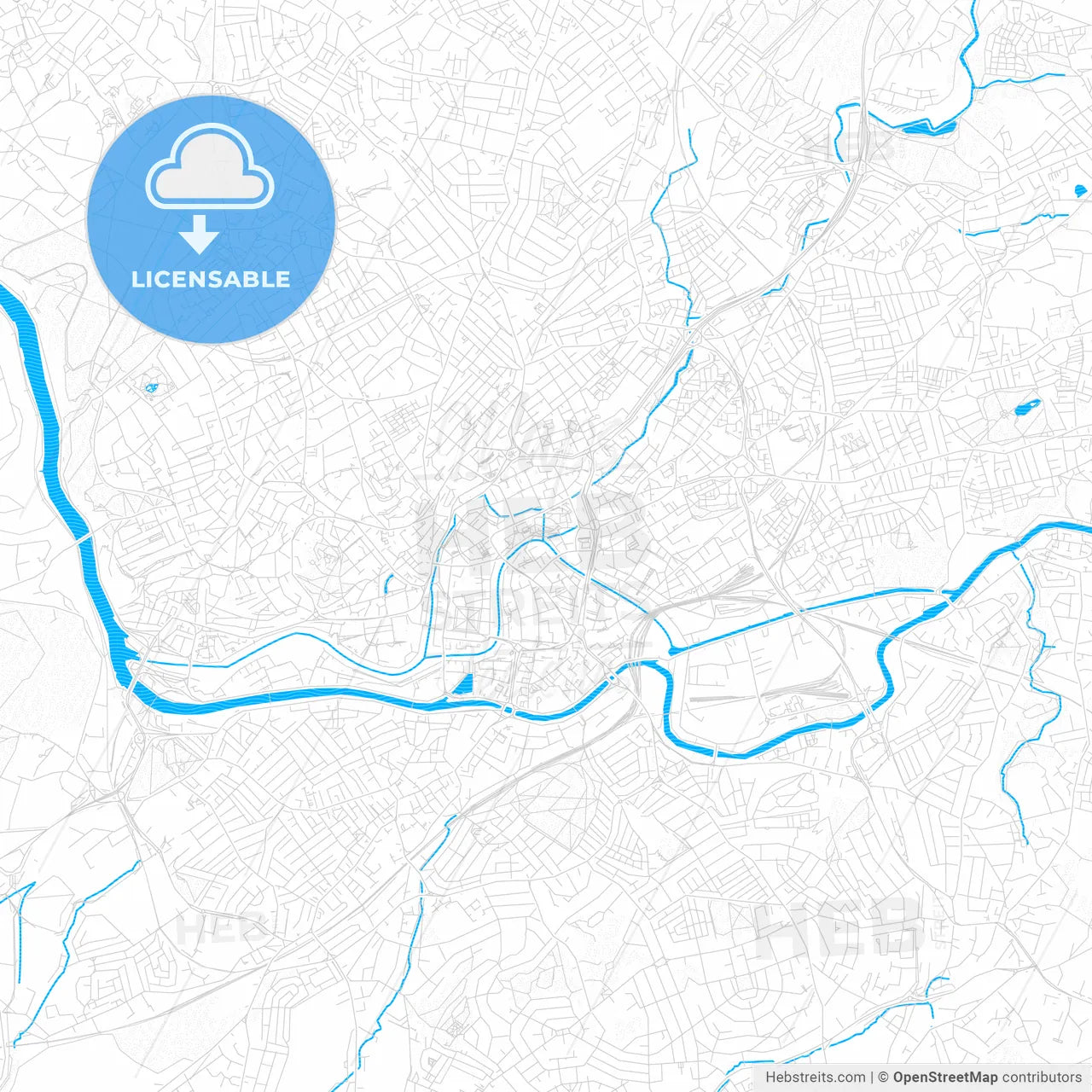 Bristol, England PDF vector map with water in focus