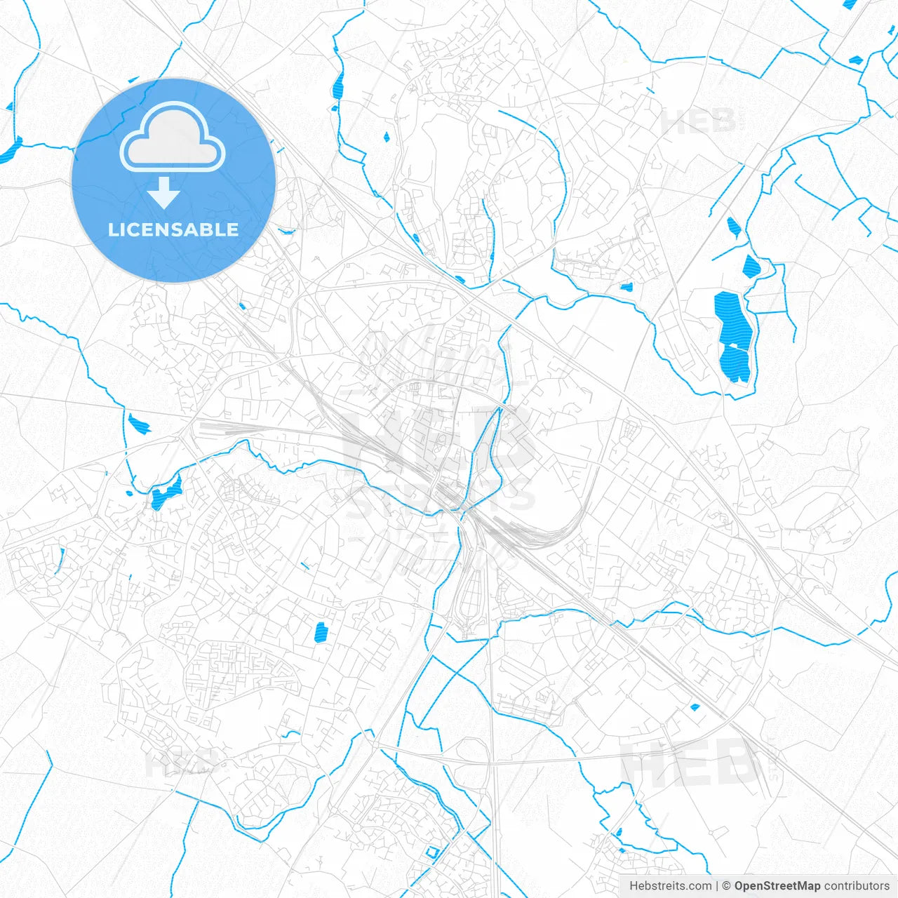 Ashford, England PDF vector map with water in focus