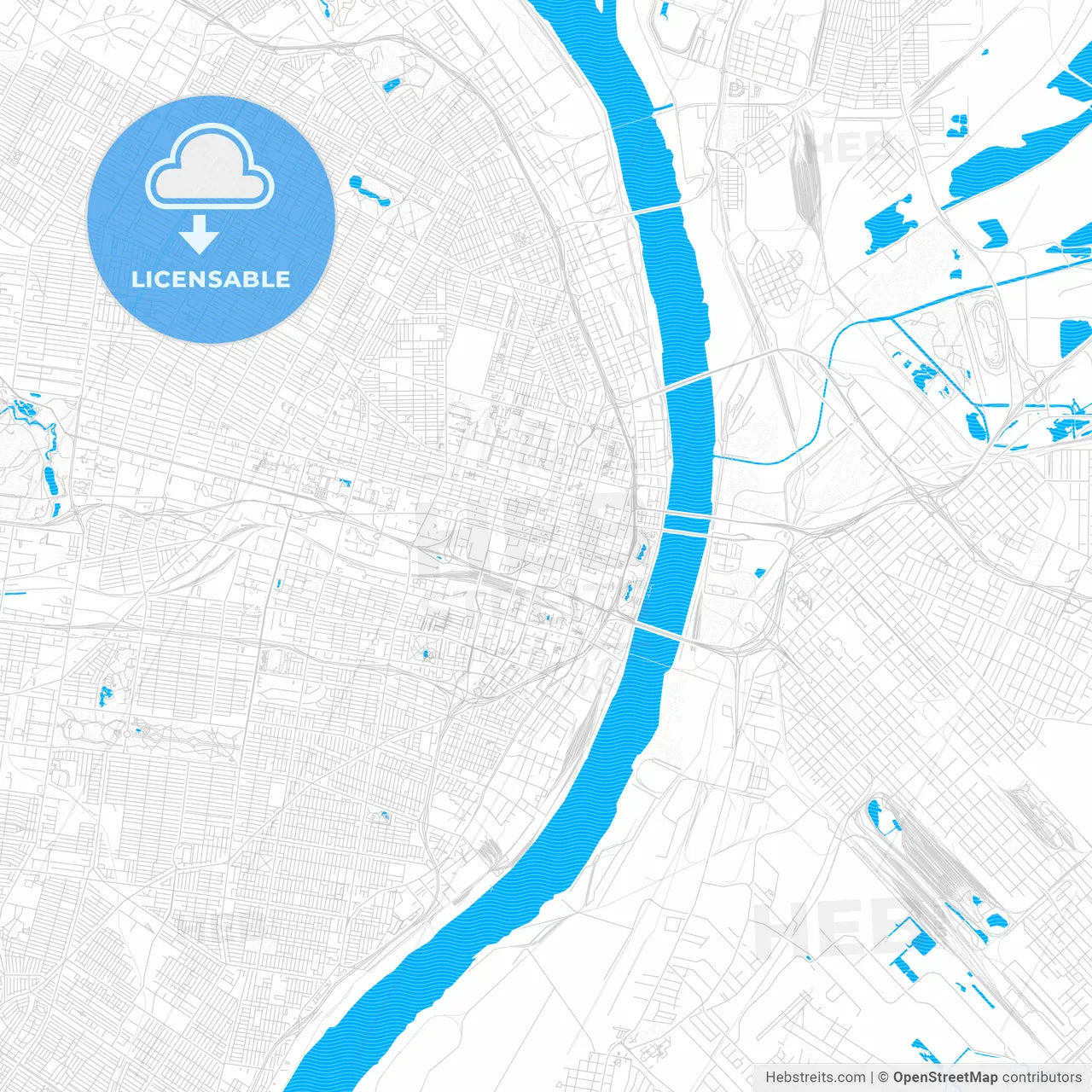 St. Louis, Missouri, United States, PDF vector map with water in focus