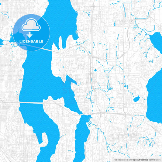 Bellevue, Washington, United States, PDF vector map with water in focus