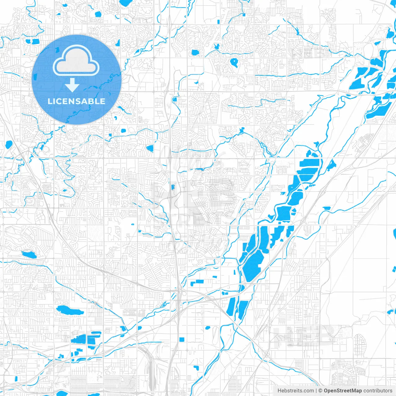 Thornton, Colorado, United States, PDF vector map with water in focus