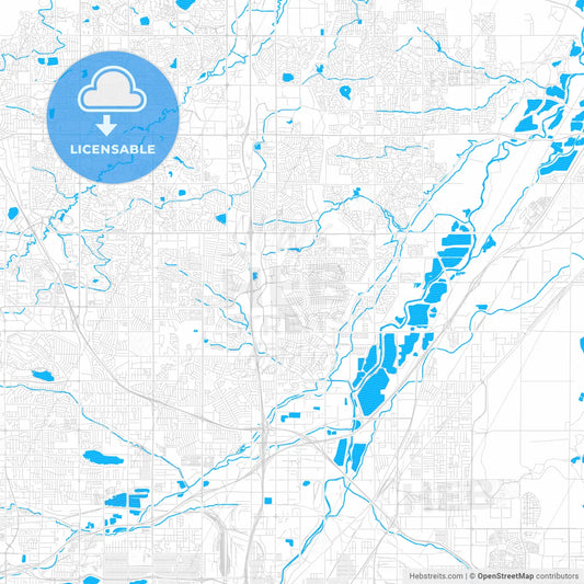 Thornton, Colorado, United States, PDF vector map with water in focus