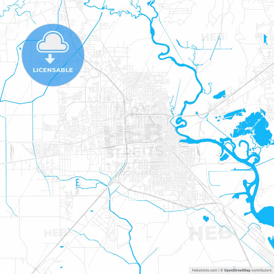 Beaumont, Texas, United States, PDF vector map with water in focus