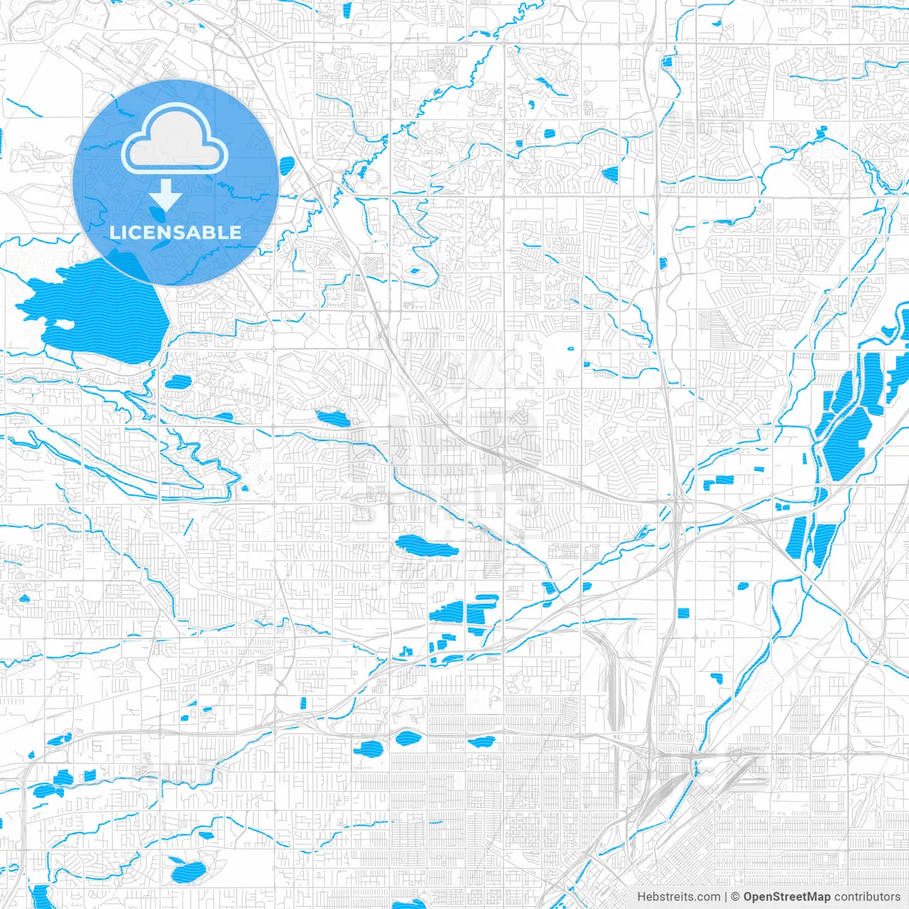 Westminster, Colorado, United States, PDF vector map with water in focus