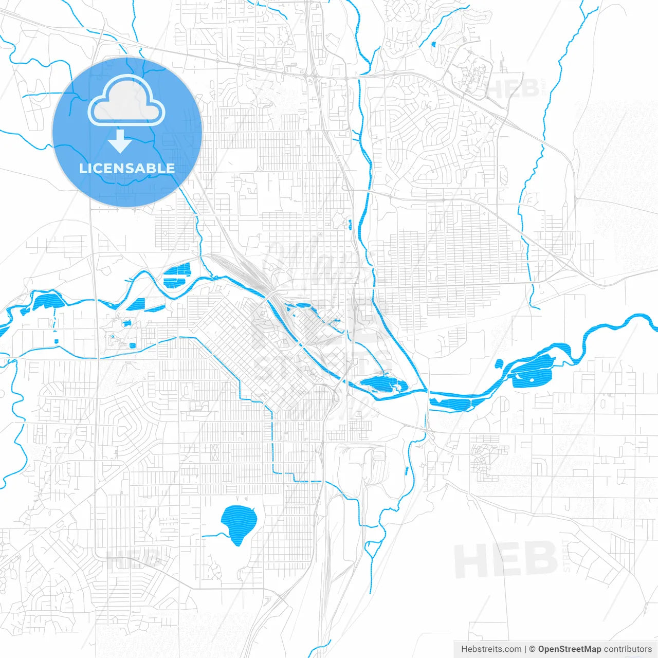 Pueblo, Colorado, United States, PDF vector map with water in focus