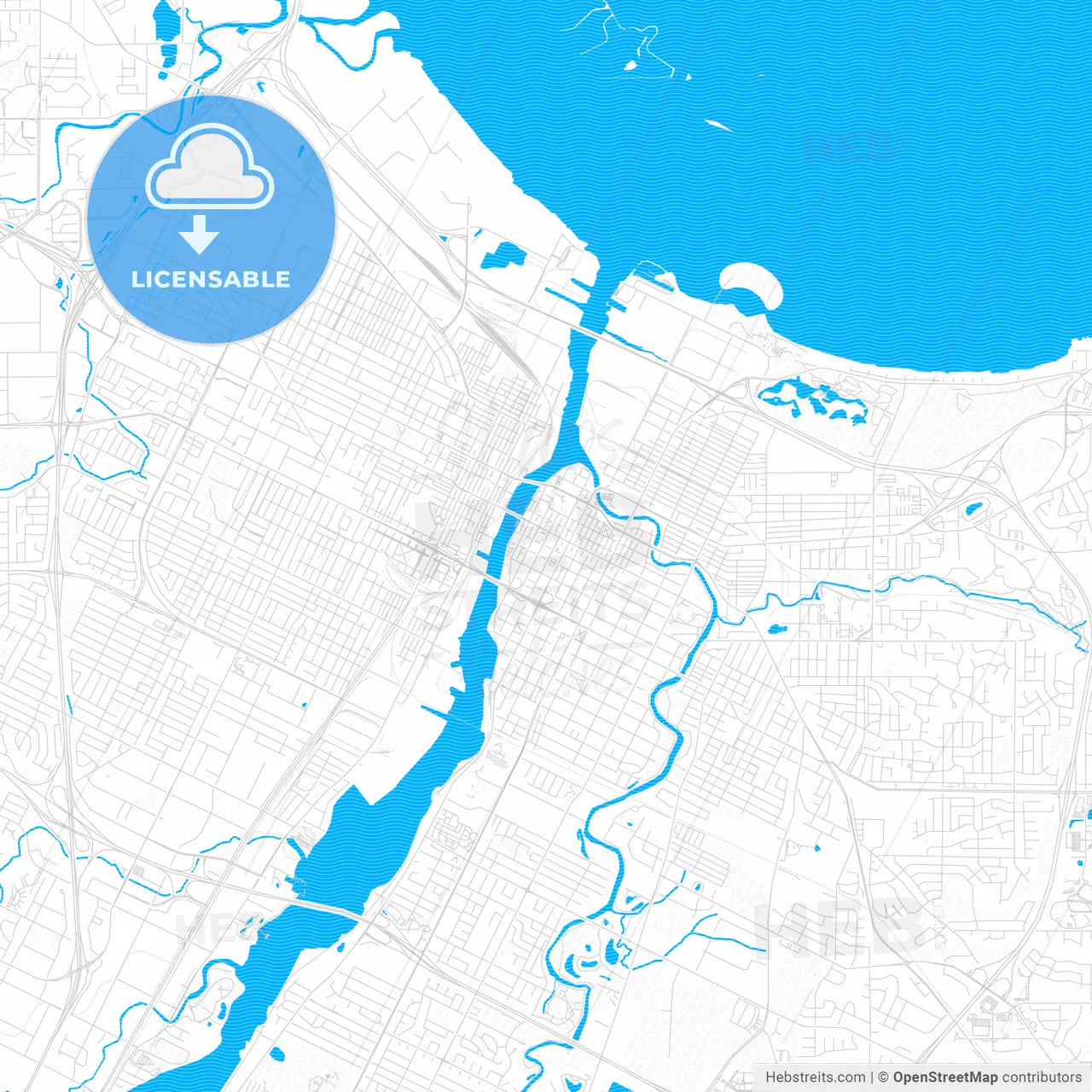 Green Bay, Wisconsin, United States, PDF vector map with water in focus
