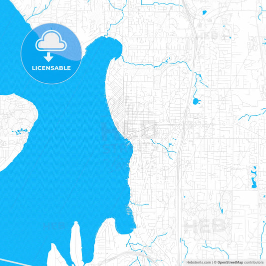 Kirkland, Washington, United States, PDF vector map with water in focus