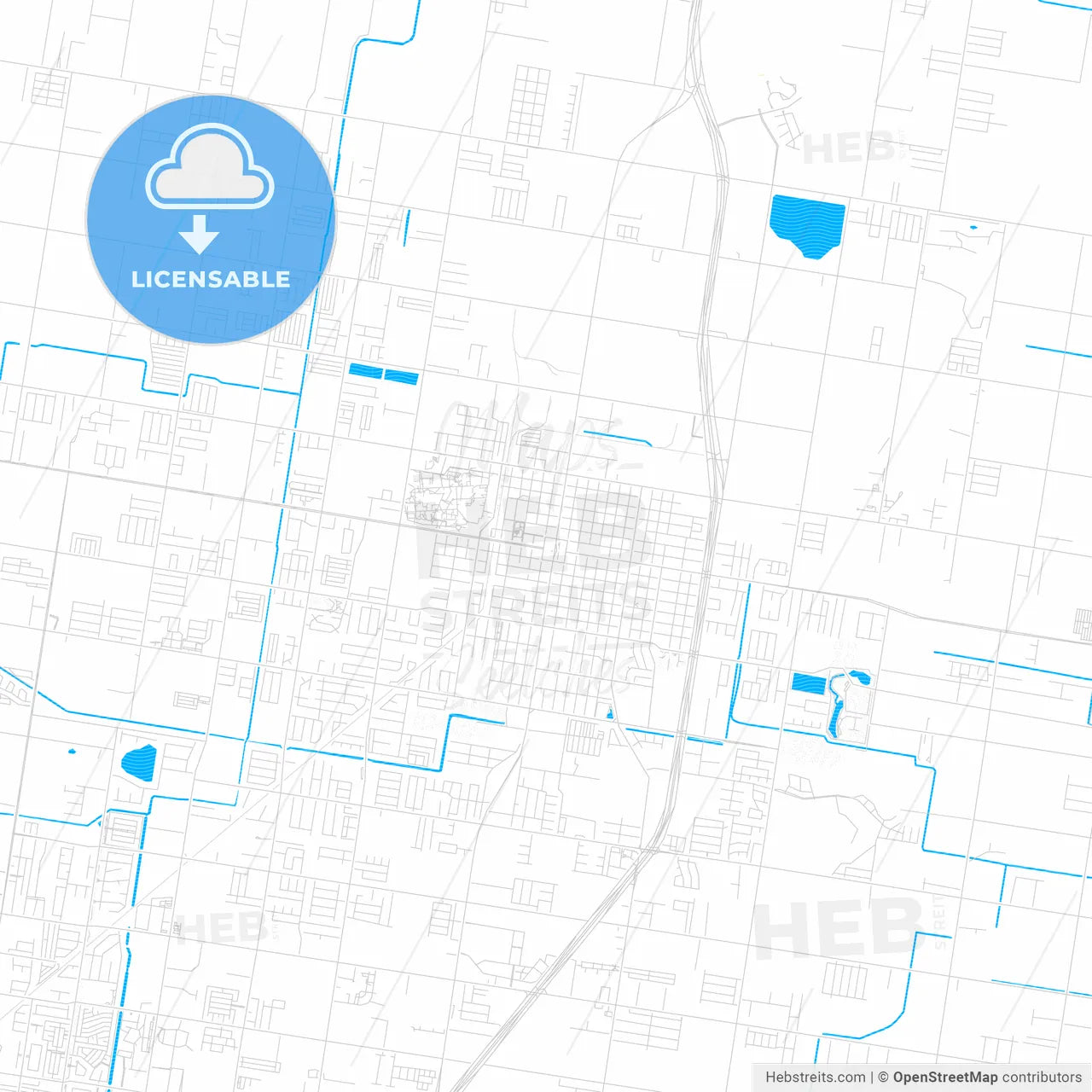 Edinburg, Texas, United States, PDF vector map with water in focus