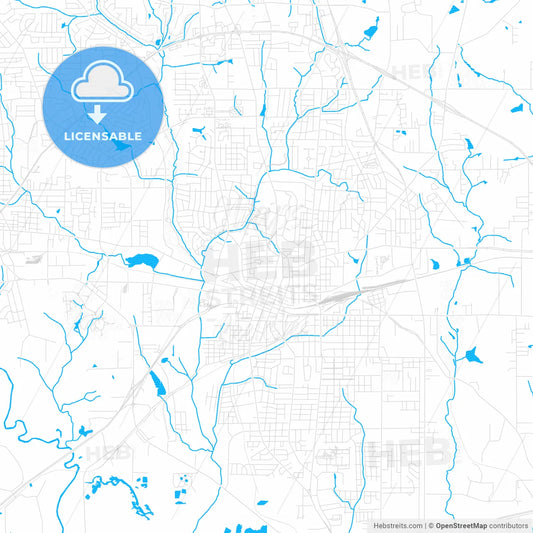 Longview, Texas, United States, PDF vector map with water in focus