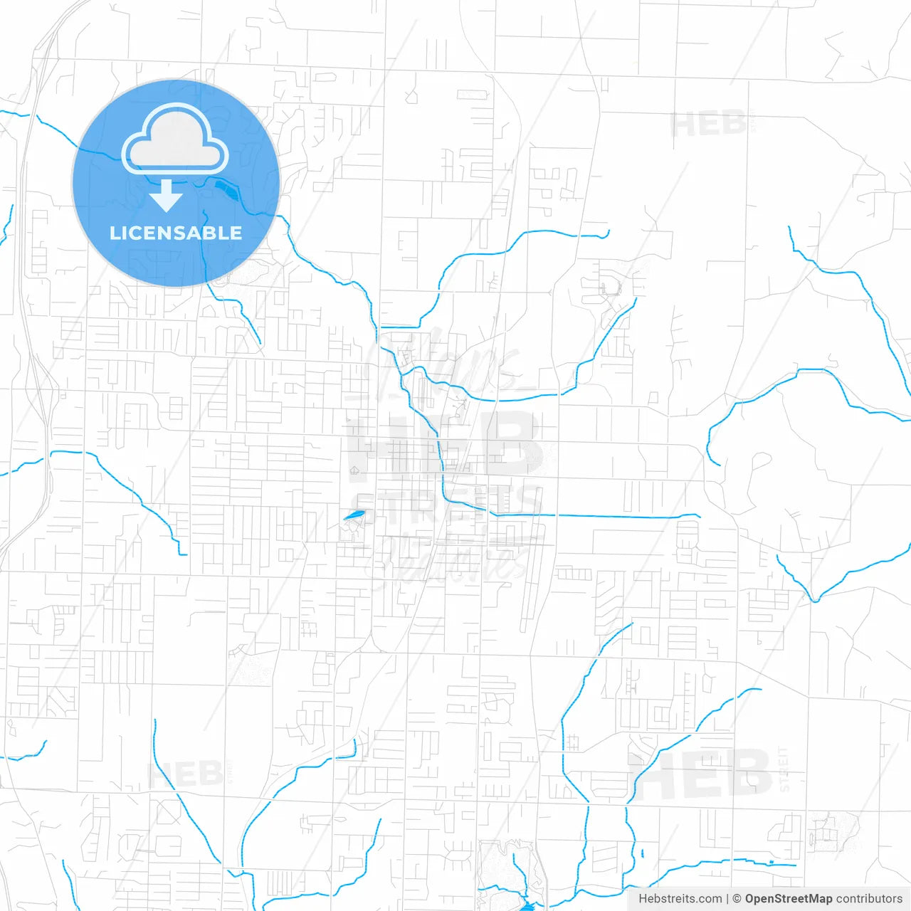 Springdale, Arkansas, United States, PDF vector map with water in focus