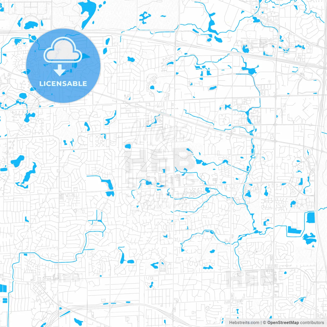 Schaumburg, Illinois, United States, PDF vector map with water in focus
