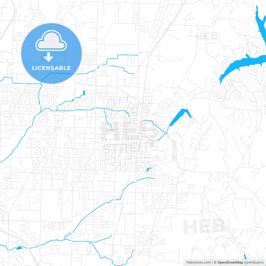Rogers, Arkansas, United States, PDF vector map with water in focus