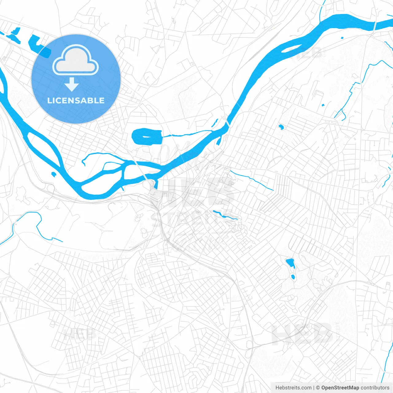Schenectady, New York, United States, PDF vector map with water in focus