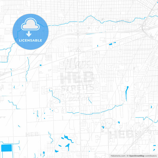 Taylor, Michigan, United States, PDF vector map with water in focus