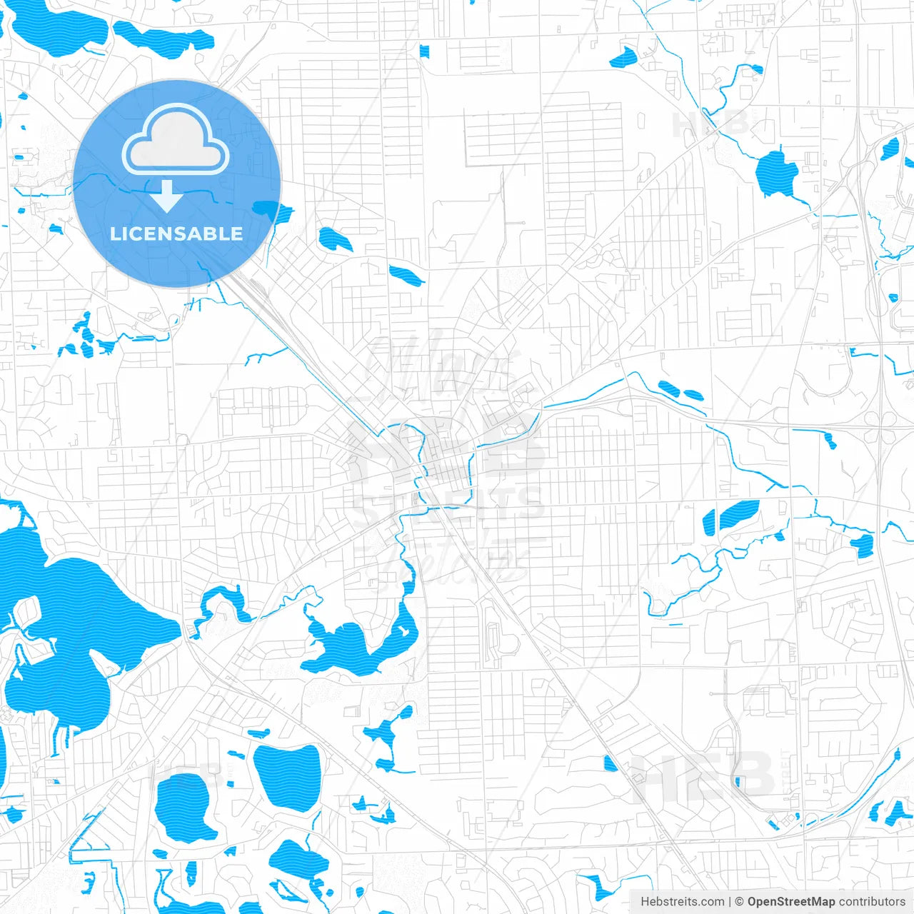 Pontiac, Michigan, United States, PDF vector map with water in focus