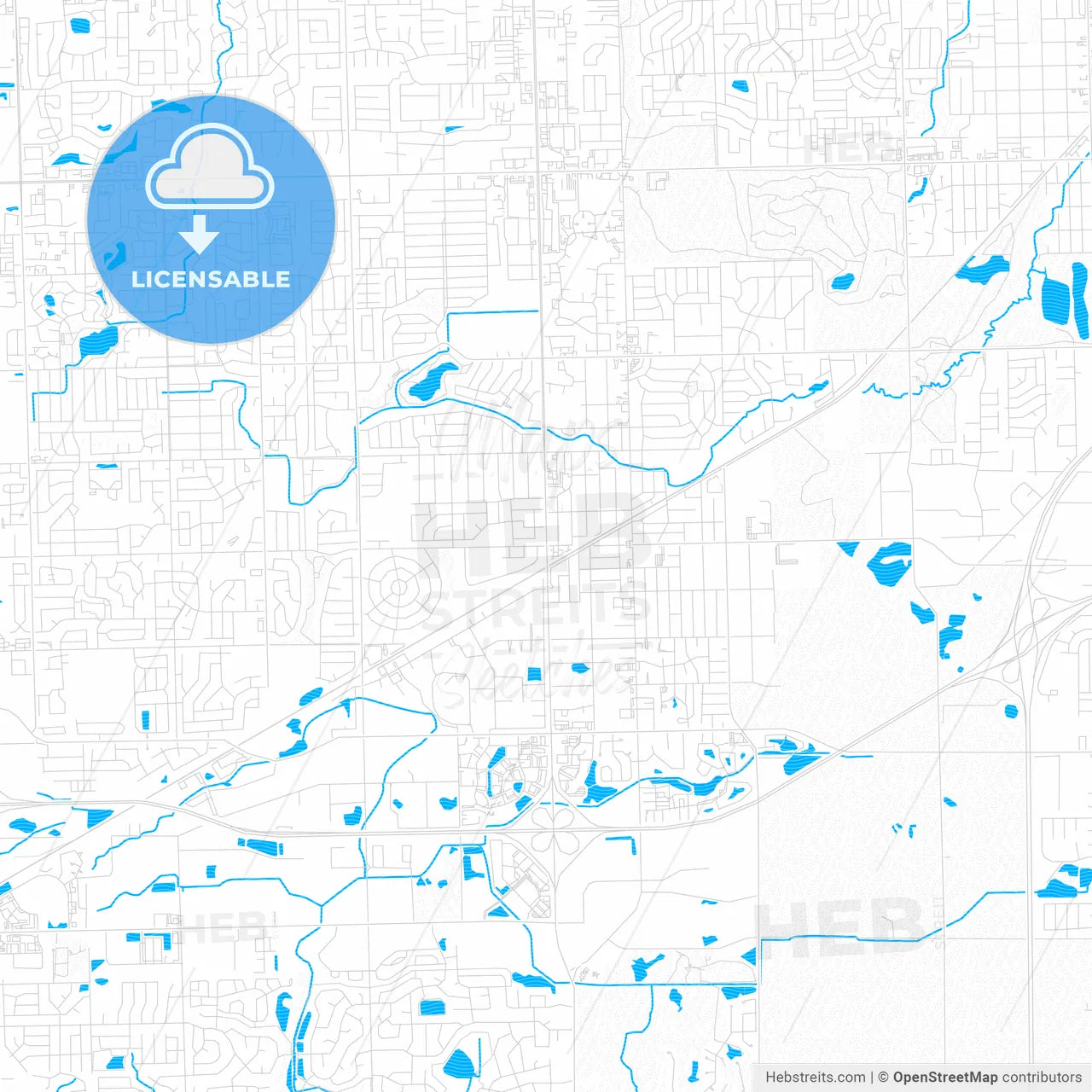 Tinley Park, Illinois, United States, PDF vector map with water in focus