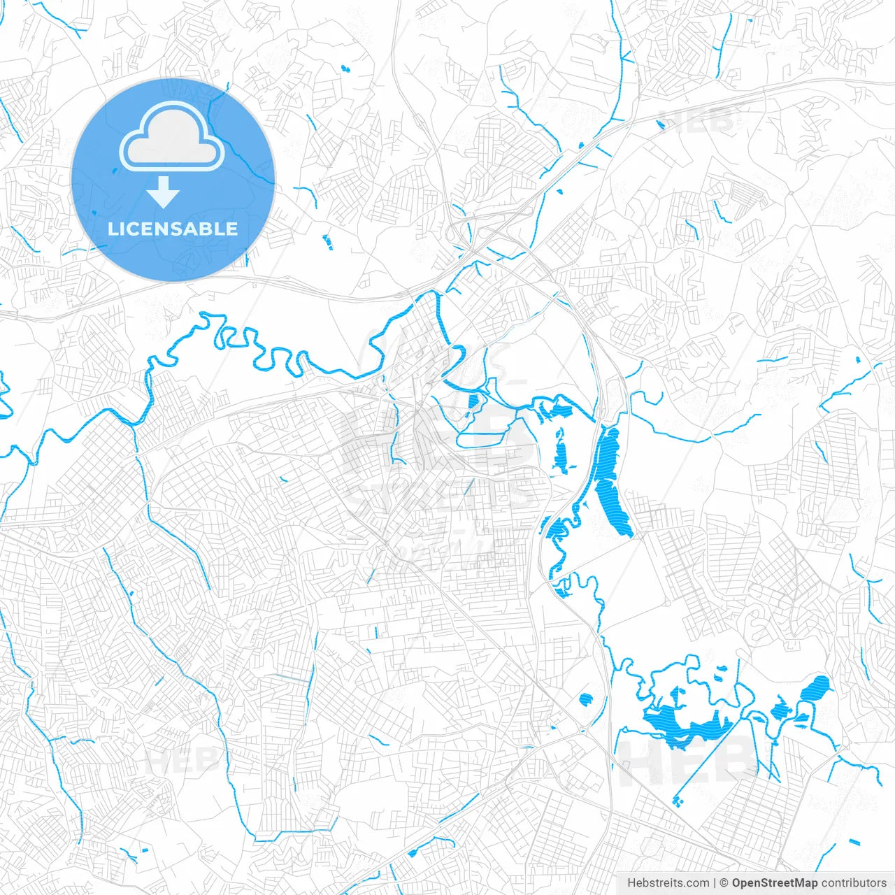 Itaquaquecetuba, Brazil PDF vector map with water in focus