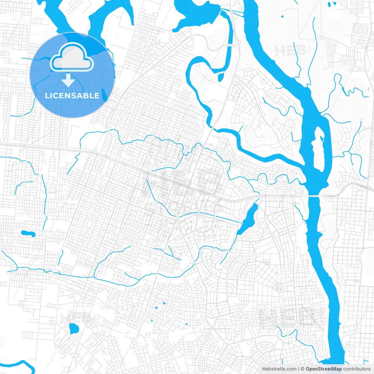 Ciudad del Este, Paraguay PDF vector map with water in focus
