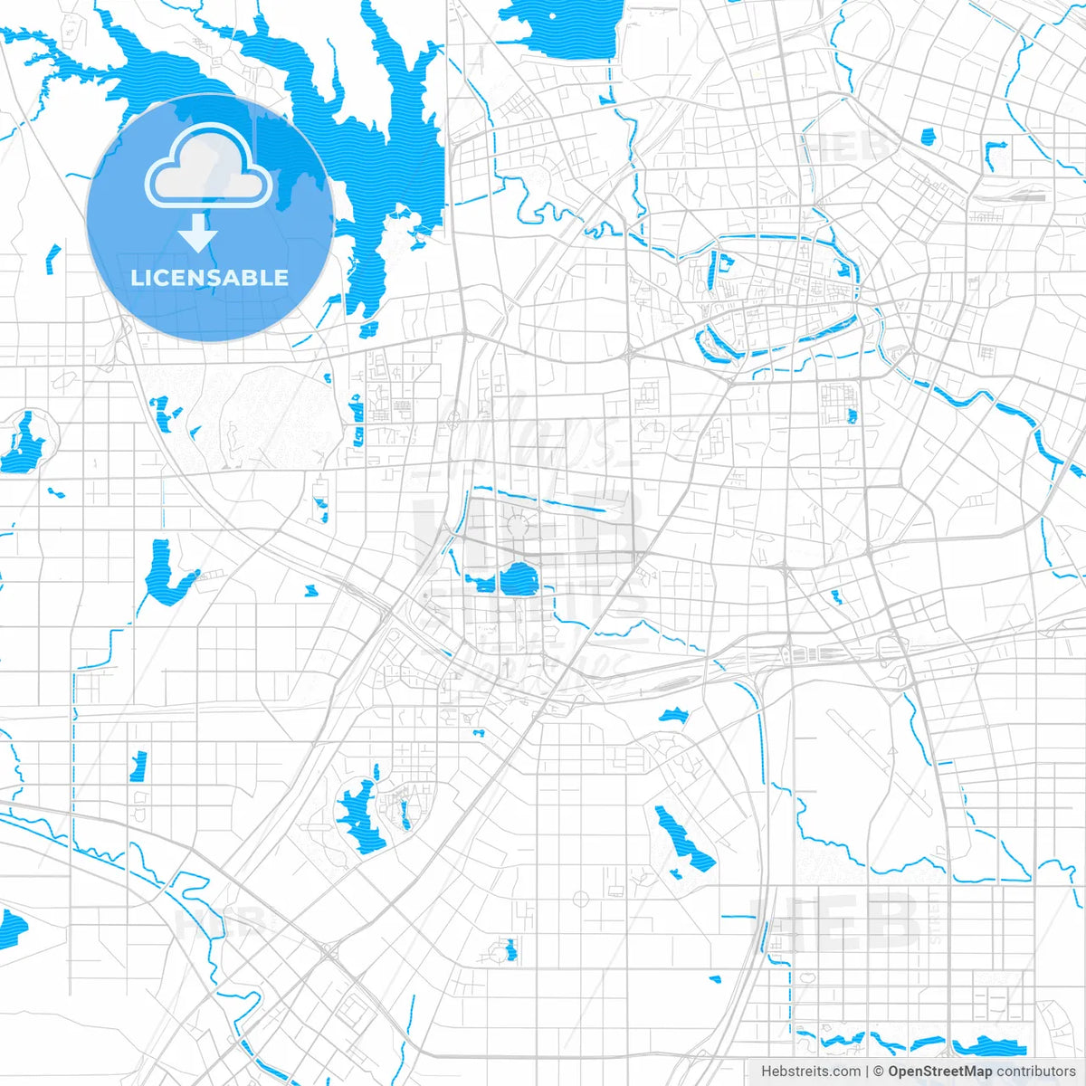 Hefei, China PDF vector map with water in focus