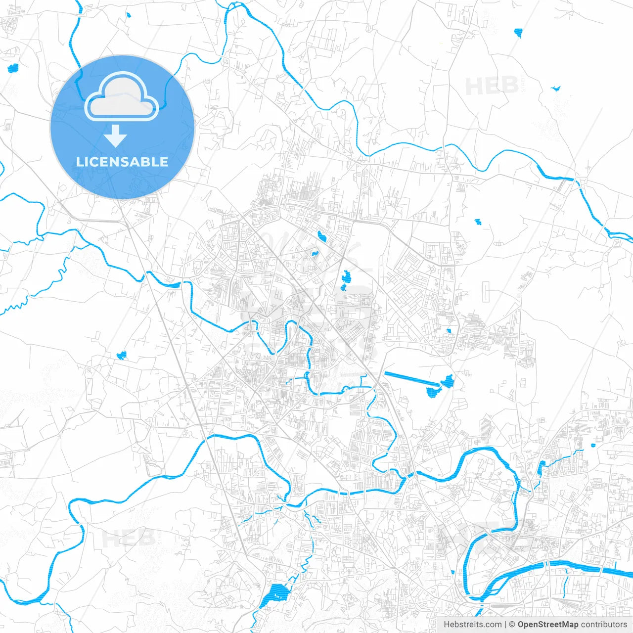 Pimpri-Chinchwad, India PDF vector map with water in focus
