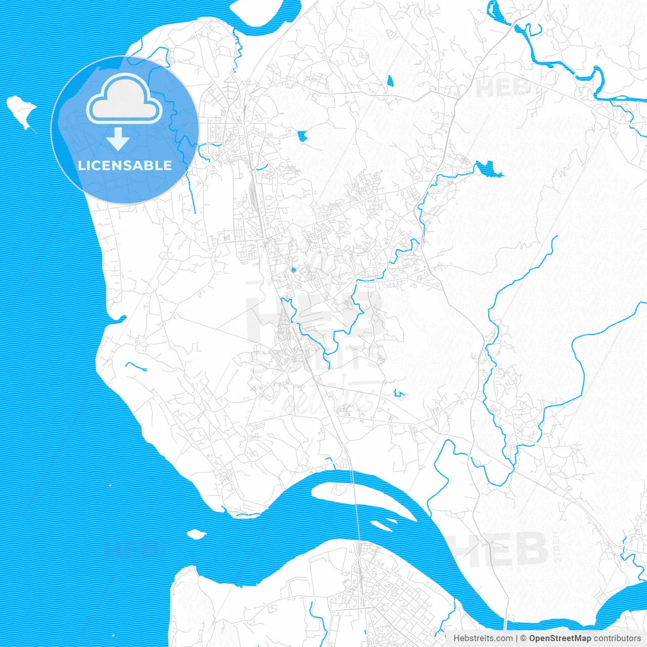Vasai-Virar, India PDF vector map with water in focus