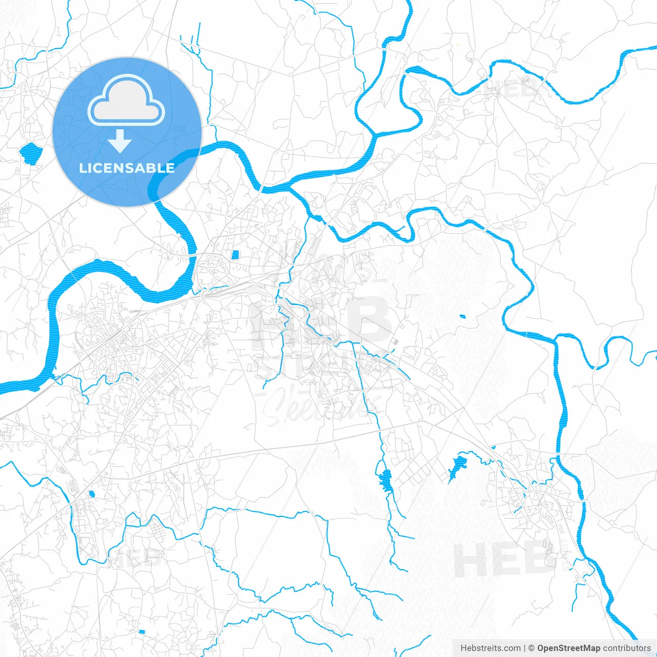 Ulhasnagar, India PDF vector map with water in focus