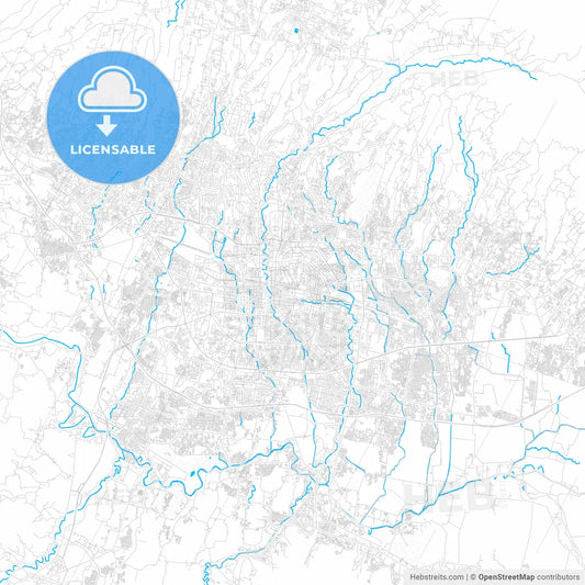 Bandung, Indonesia PDF vector map with water in focus