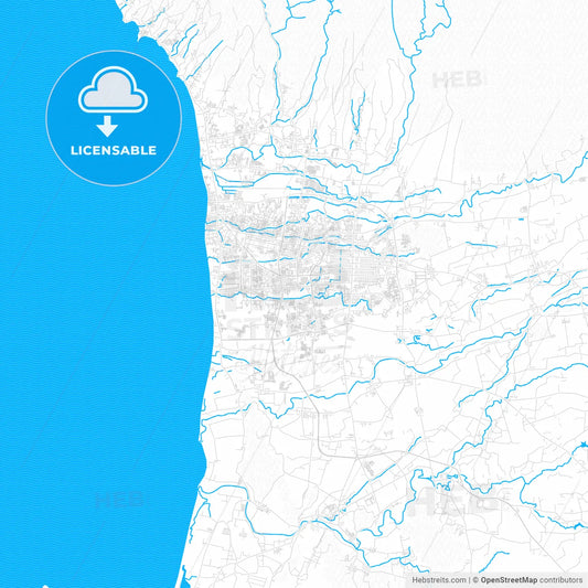 Mataram, Indonesia PDF vector map with water in focus