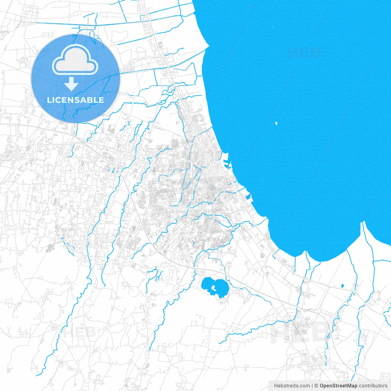 Cirebon, Indonesia PDF vector map with water in focus