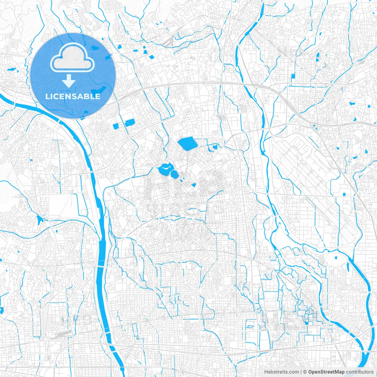Itami, Japan PDF vector map with water in focus