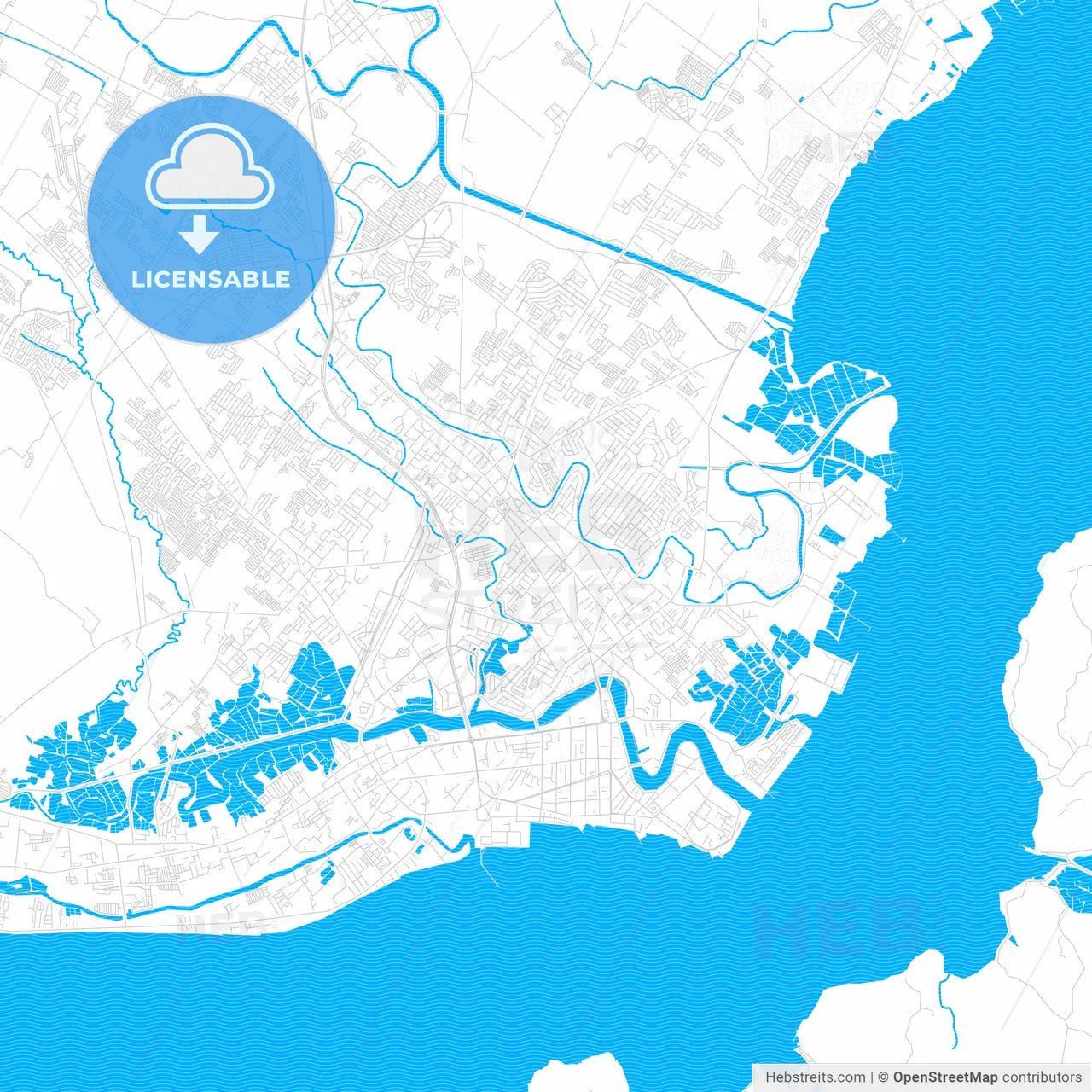 Iloilo City, Philippines PDF vector map with water in focus