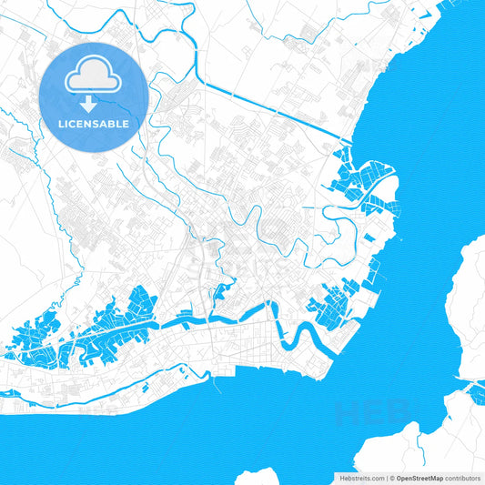 Iloilo City, Philippines PDF vector map with water in focus
