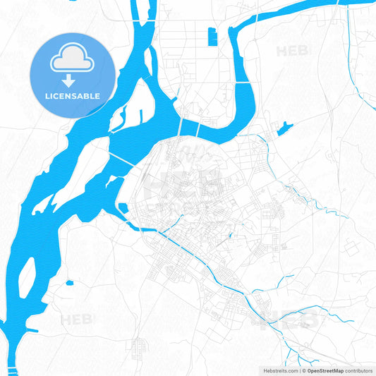 Chuncheon, South Korea PDF vector map with water in focus