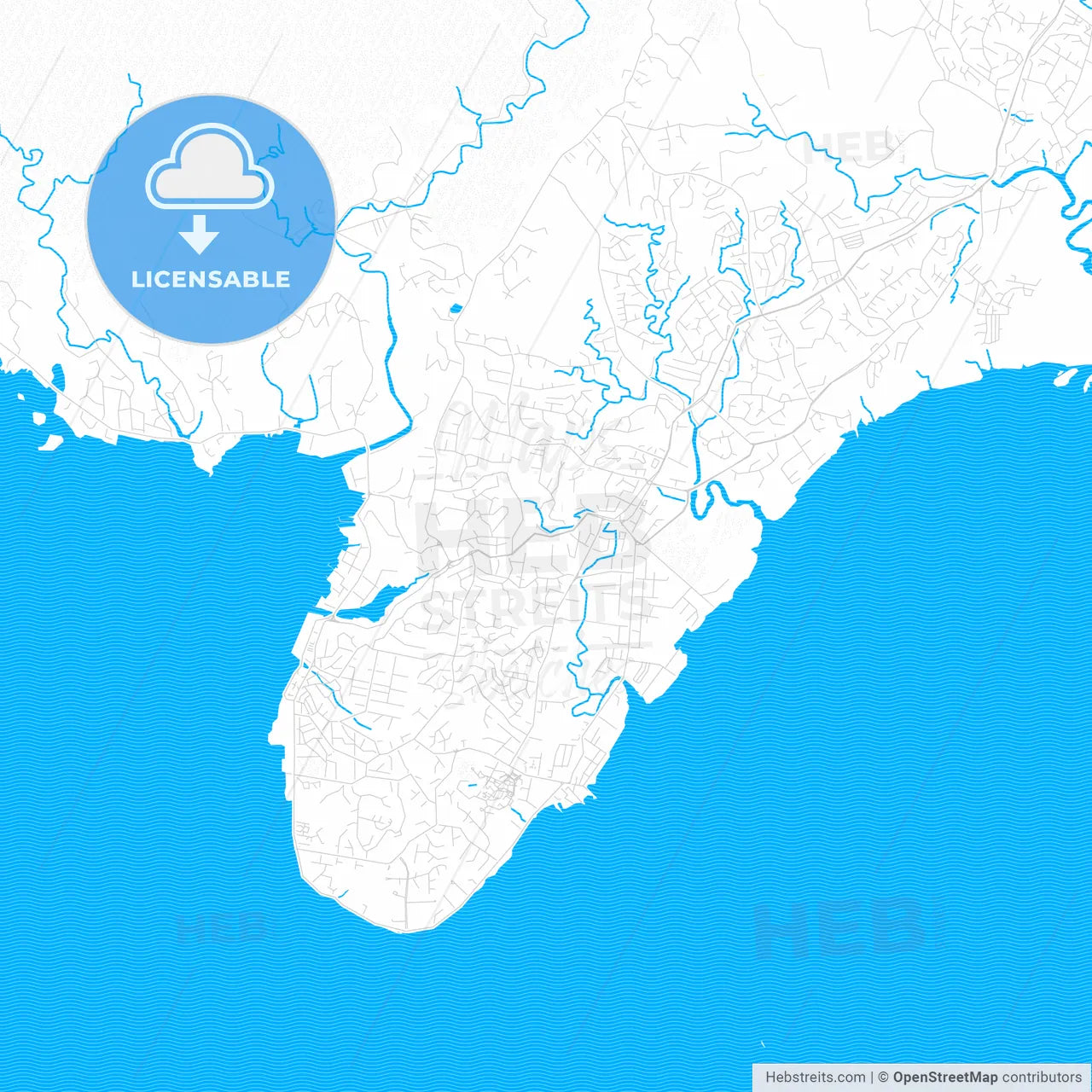 Suva, Fiji PDF vector map with water in focus