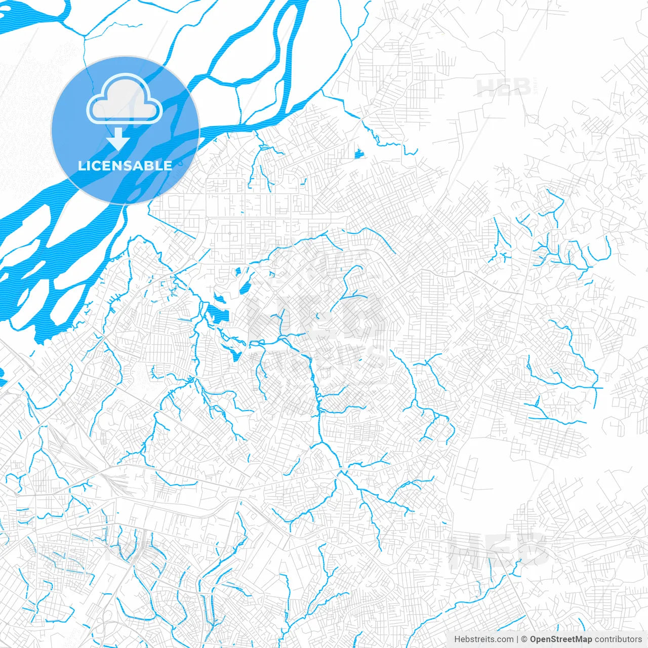 Douala, Cameroon PDF vector map with water in focus