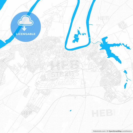 Kenitra, Morocco PDF vector map with water in focus