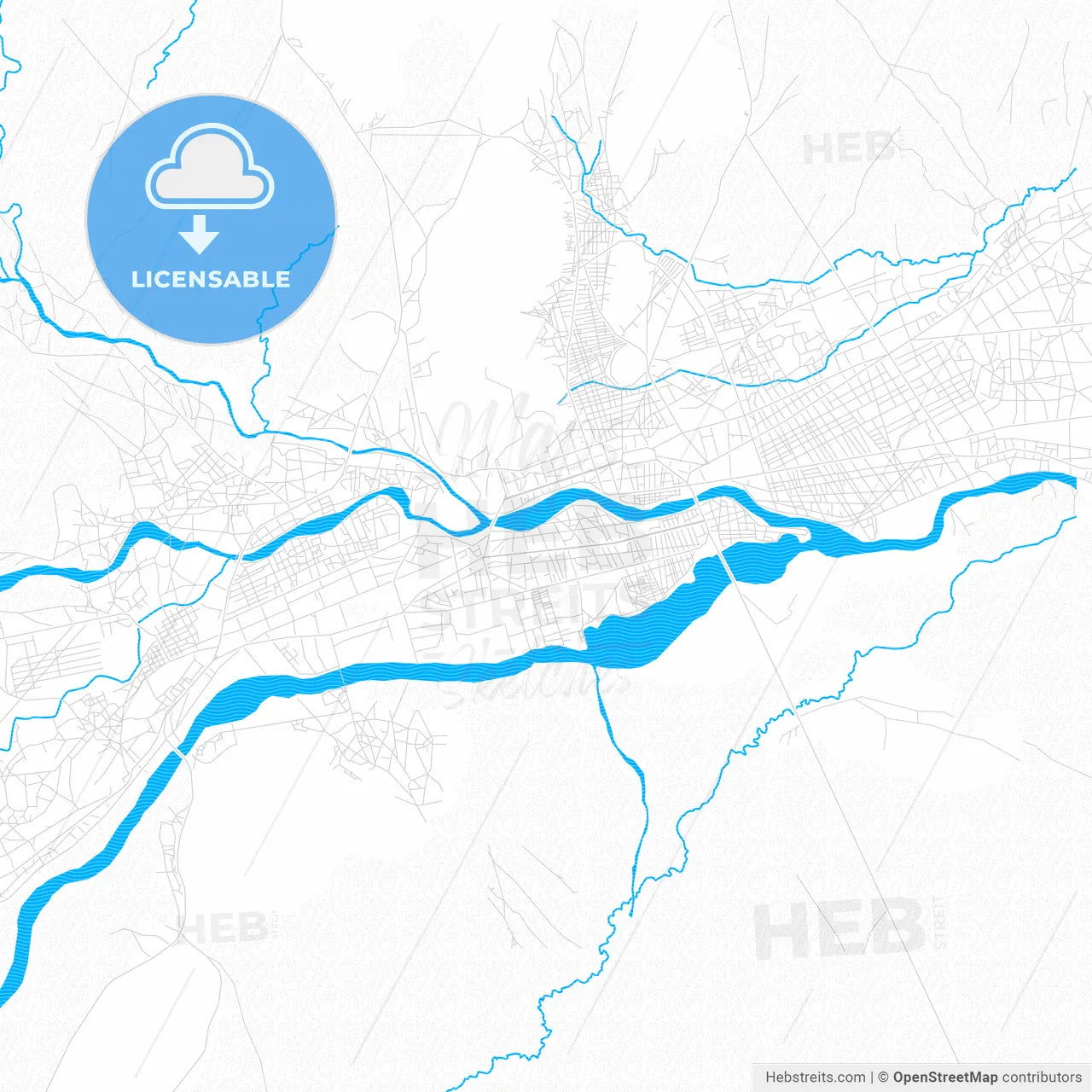 Maroua, Cameroon PDF vector map with water in focus