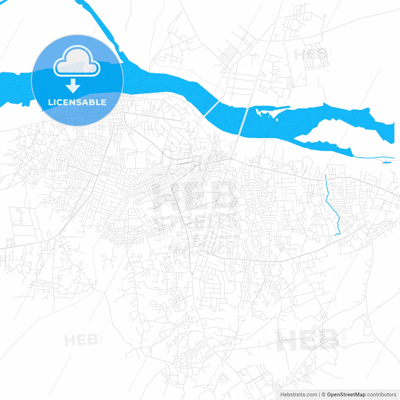 Makurdi, Nigeria PDF vector map with water in focus
