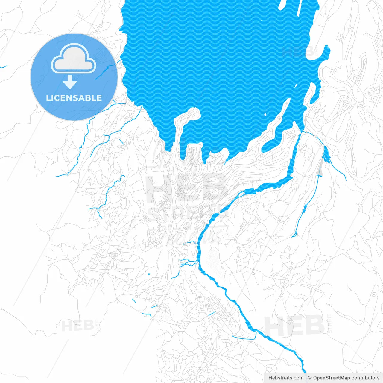 Bukavu, DR Congo PDF vector map with water in focus