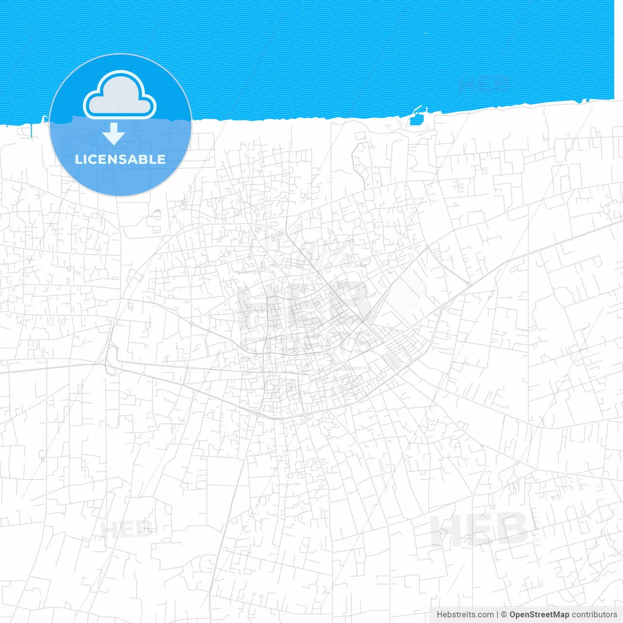 Az Zawiyah, Libya PDF vector map with water in focus