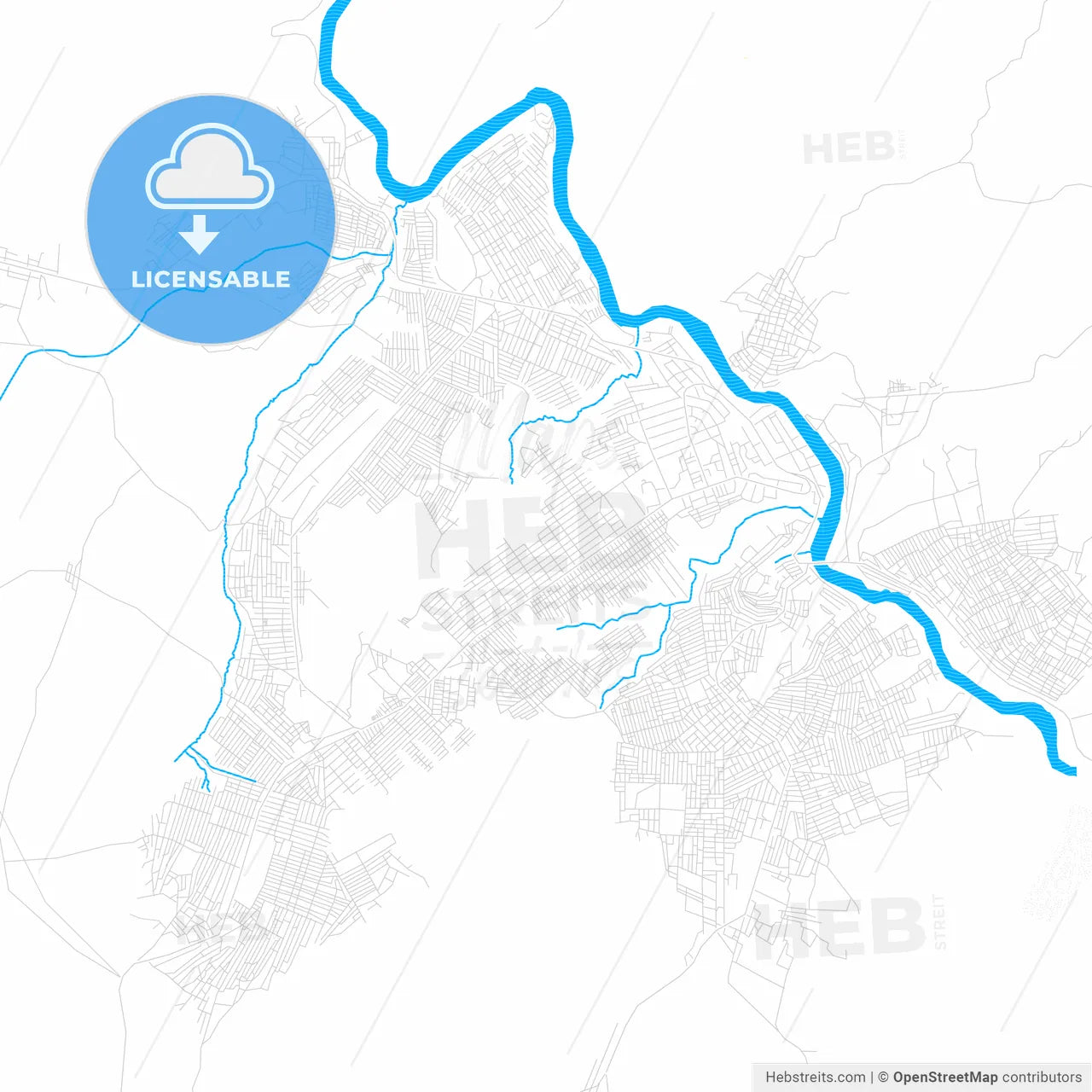 Kikwit, DR Congo PDF vector map with water in focus