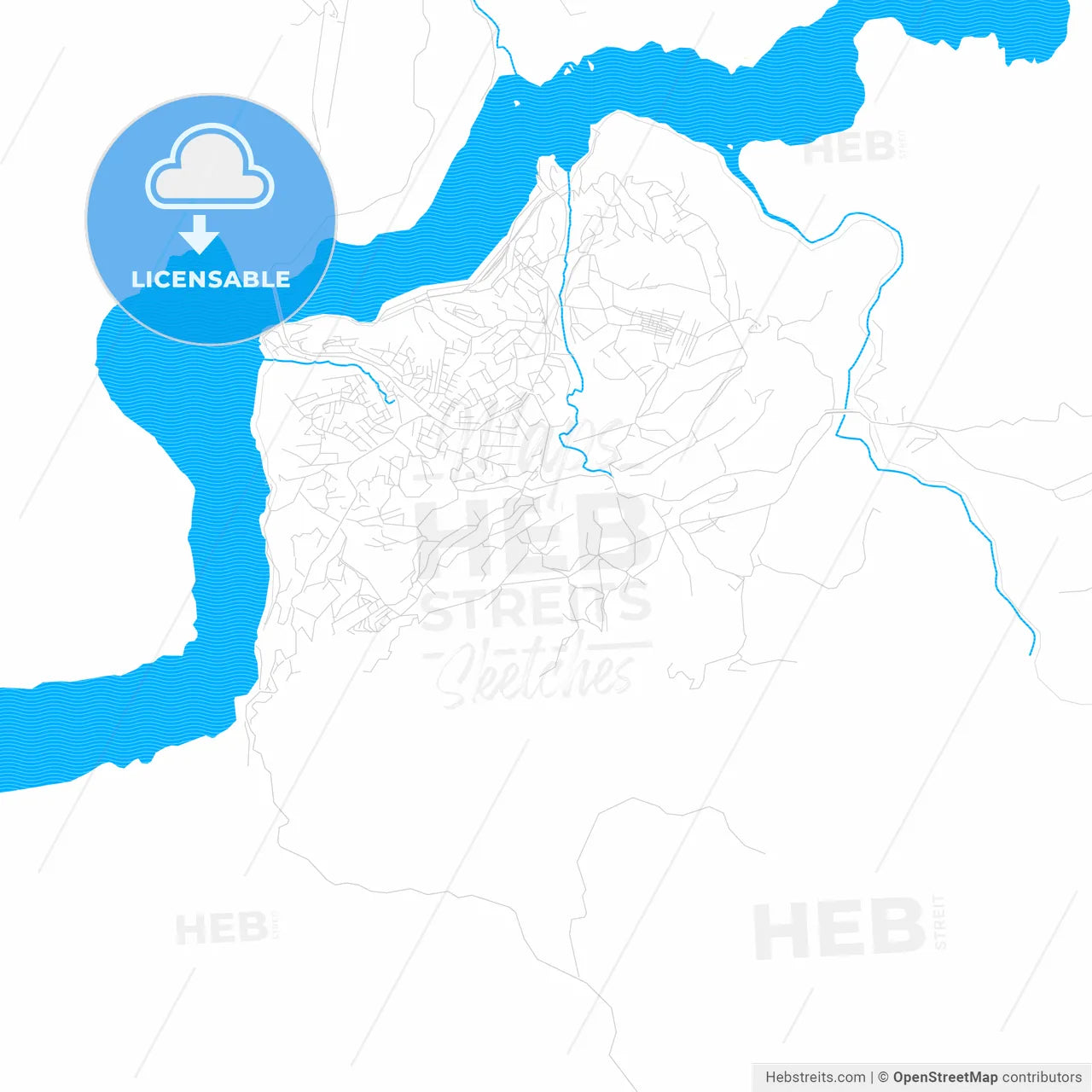 Matadi, DR Congo PDF vector map with water in focus