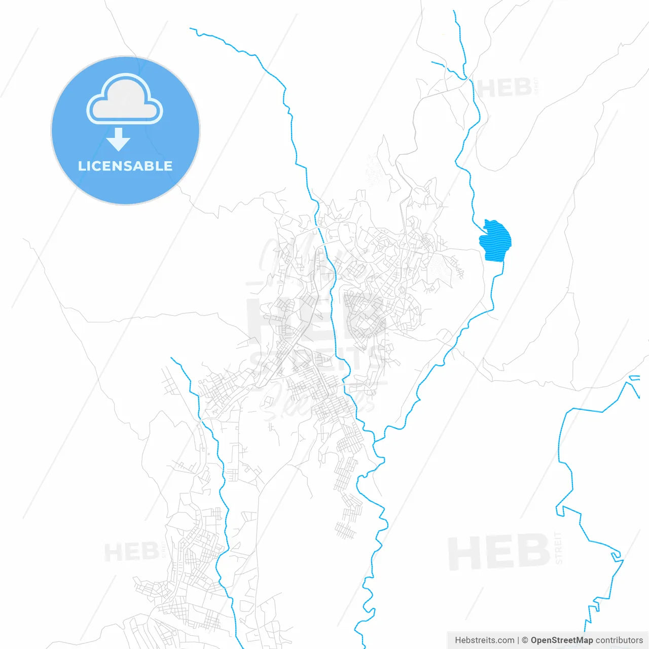 Gondar, Ethiopia PDF vector map with water in focus