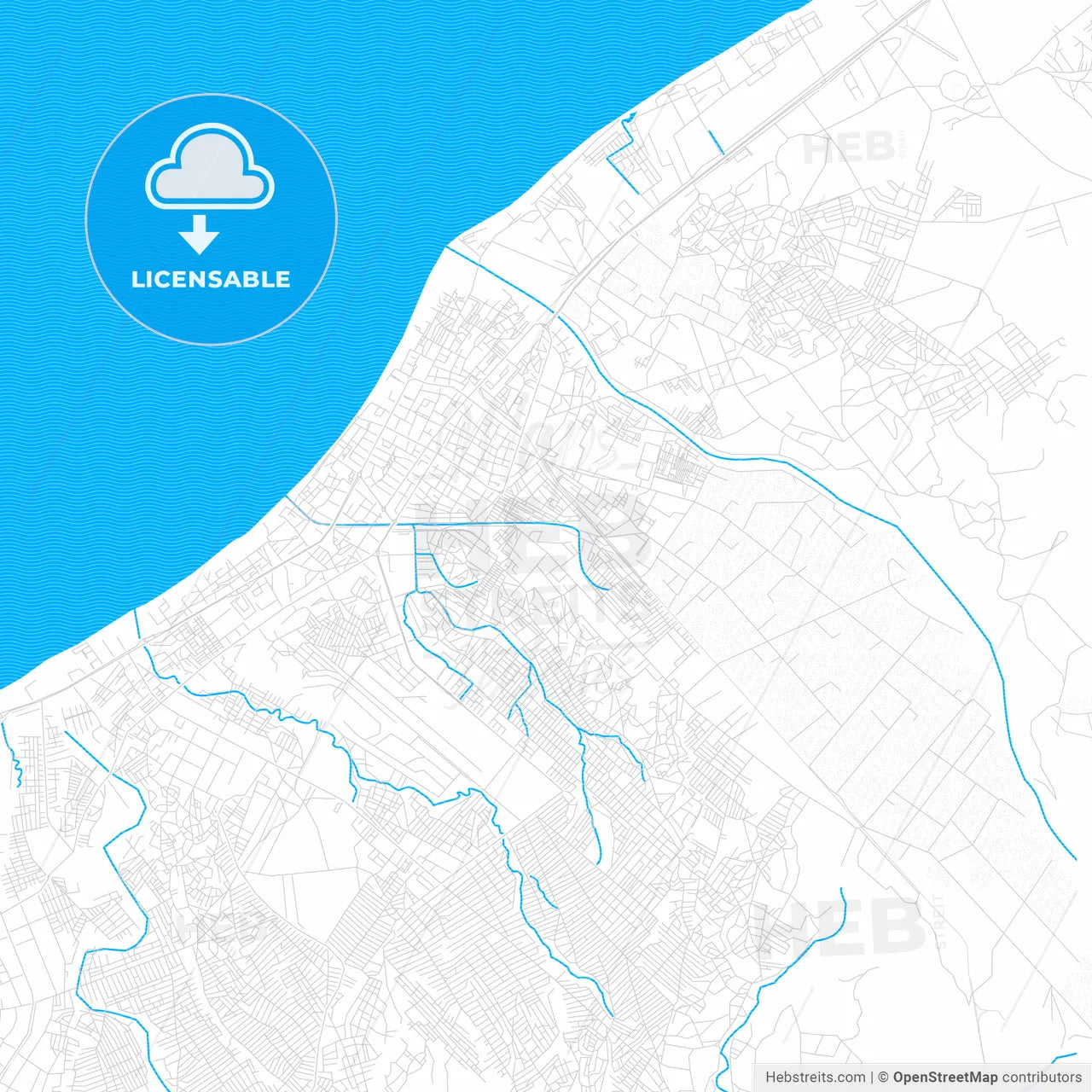 Benguela, Angola PDF vector map with water in focus