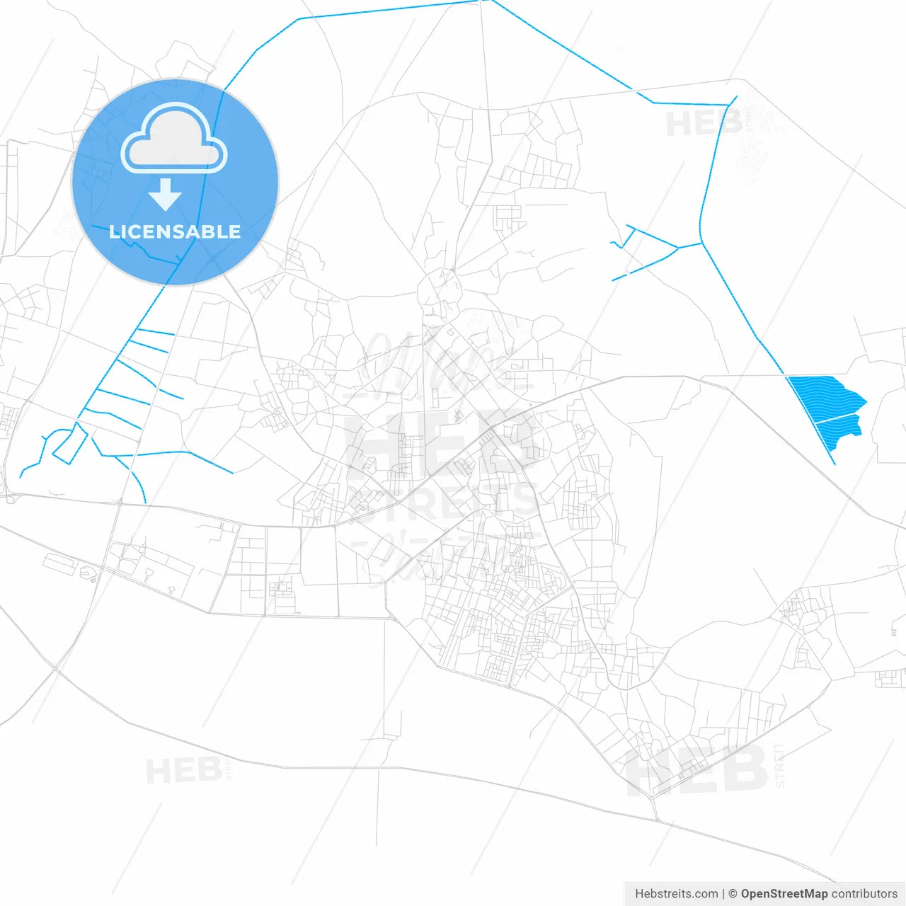 Ouargla, Algeria PDF vector map with water in focus