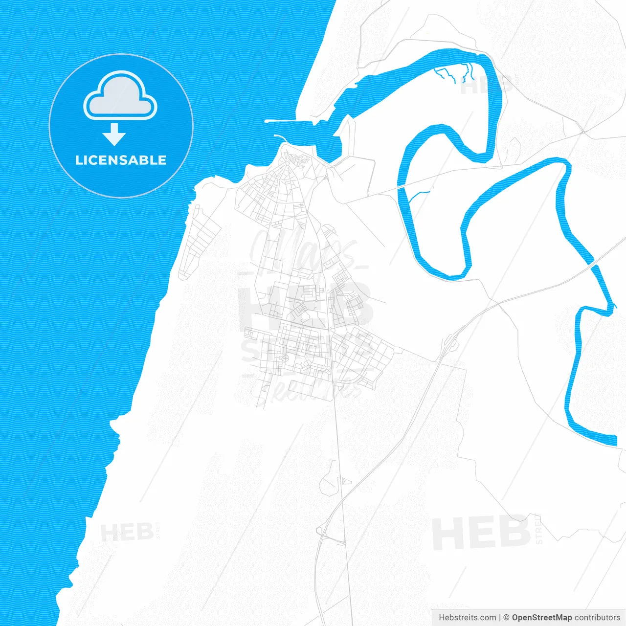 Larache, Morocco PDF vector map with water in focus