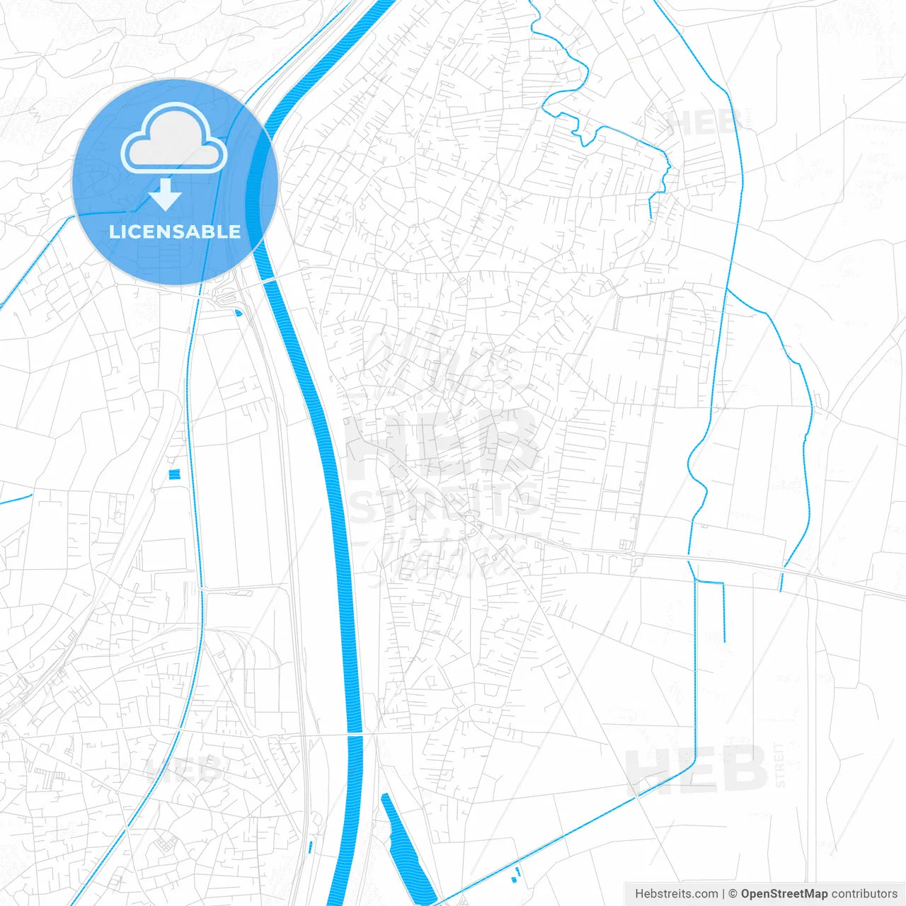 Lustenau, Austria PDF vector map with water in focus