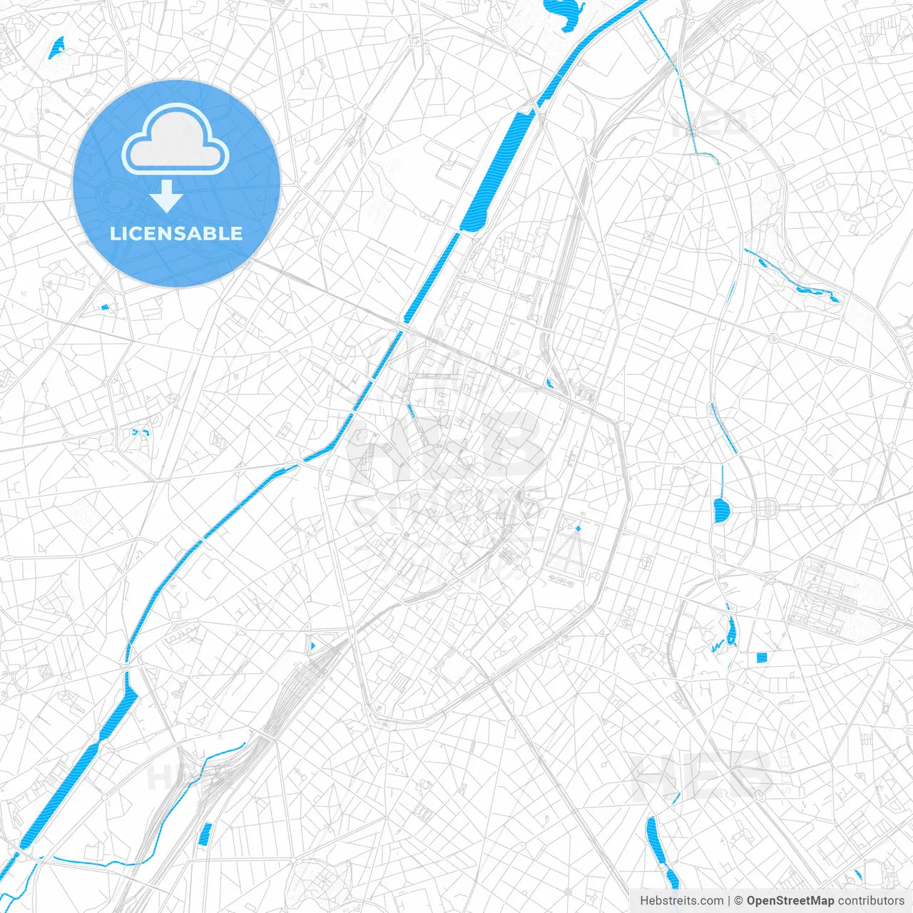 Brussels, Belgium PDF vector map with water in focus
