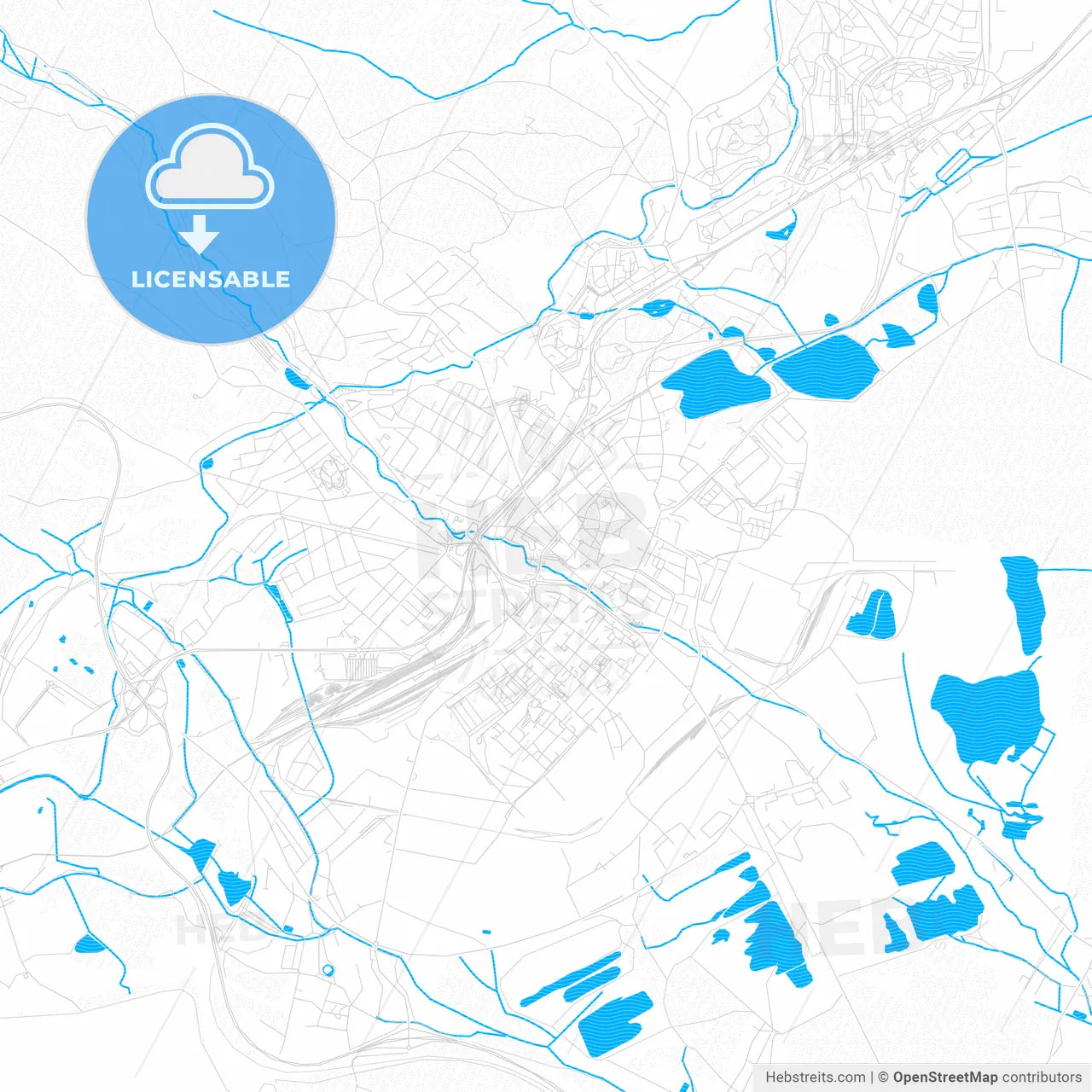 Chomutov, Czechia PDF vector map with water in focus