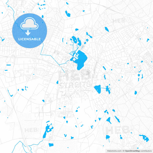 Hillerød, Denmark PDF vector map with water in focus